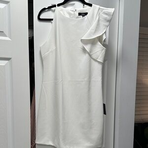 Lulu's One Shoulder White Dress with Ruffle
